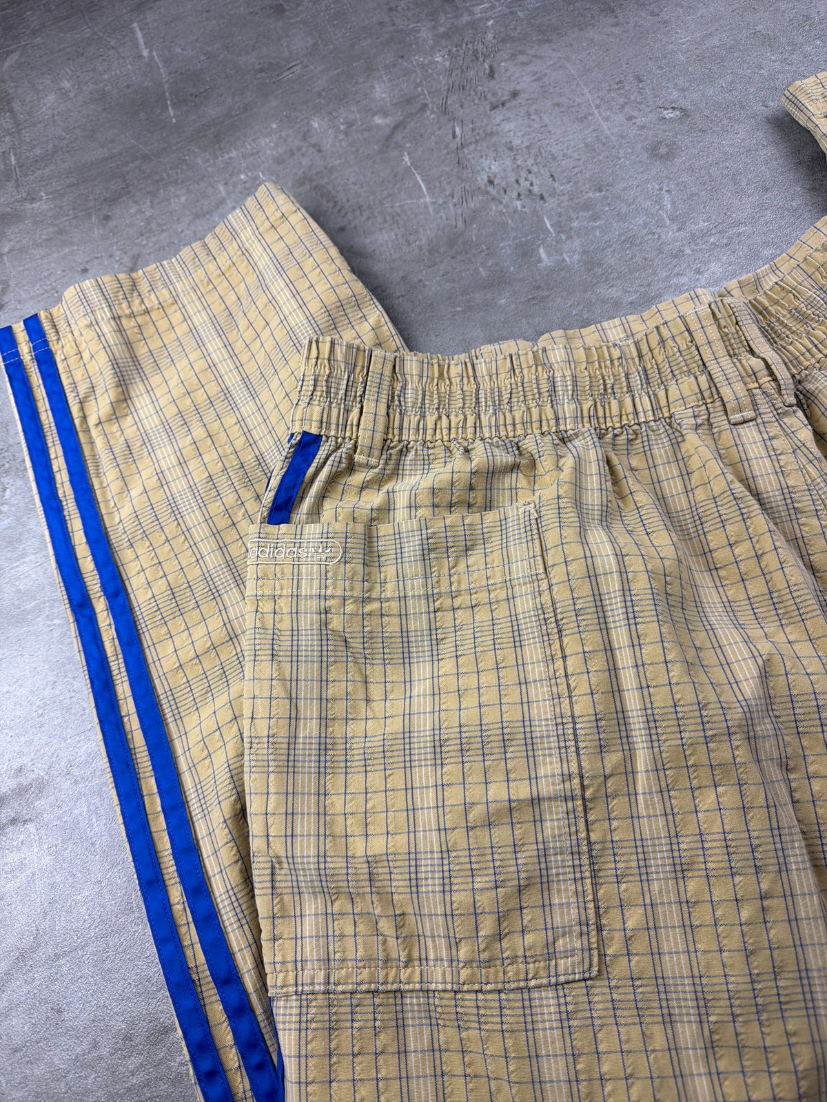 Adidas Originals Checkered Three Stripes Baggy Trackpants - Beige / Royal Blue - Past Pieces