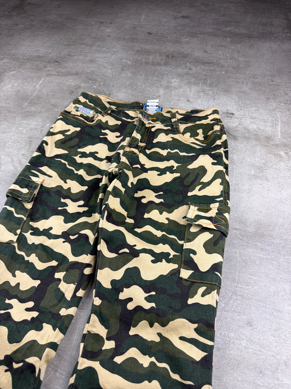 Sexy Jeans Y2K Camo Cargo Flared Pants - Green / Beige Stretch