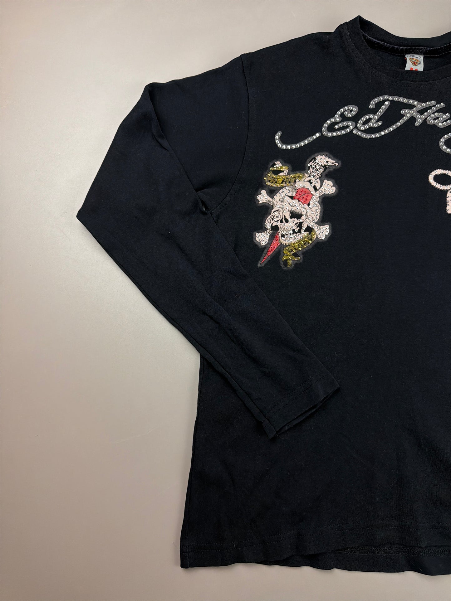 Ed Hardy "Death or Glory" Rhinestone Longsleeve - All Black Cyber Gothic