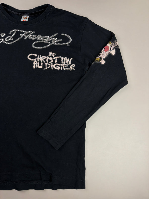 Ed Hardy "Death or Glory" Rhinestone Longsleeve - All Black Cyber Gothic