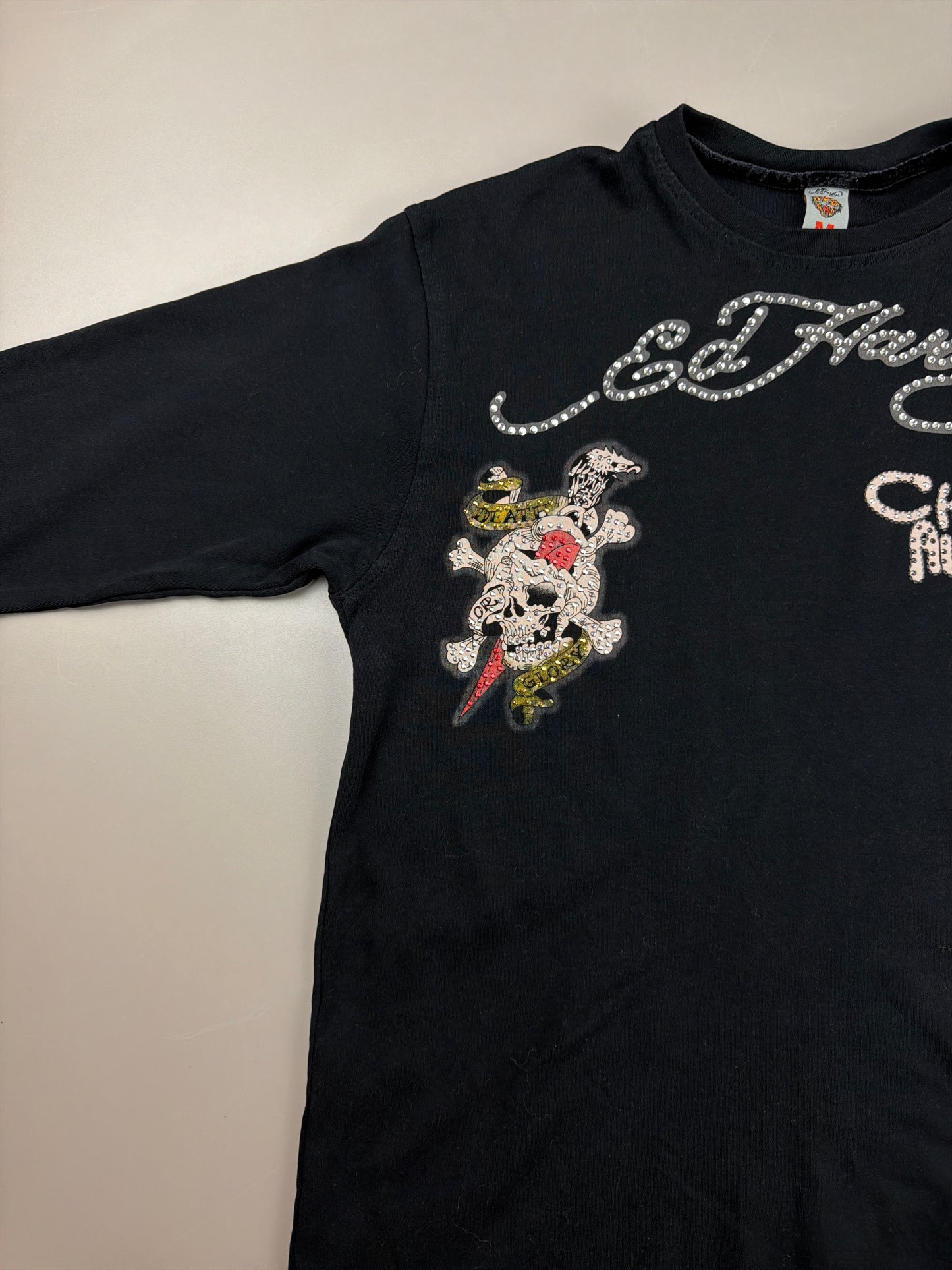 Ed Hardy "Death or Glory" Rhinestone Longsleeve - All Black Cyber Gothic