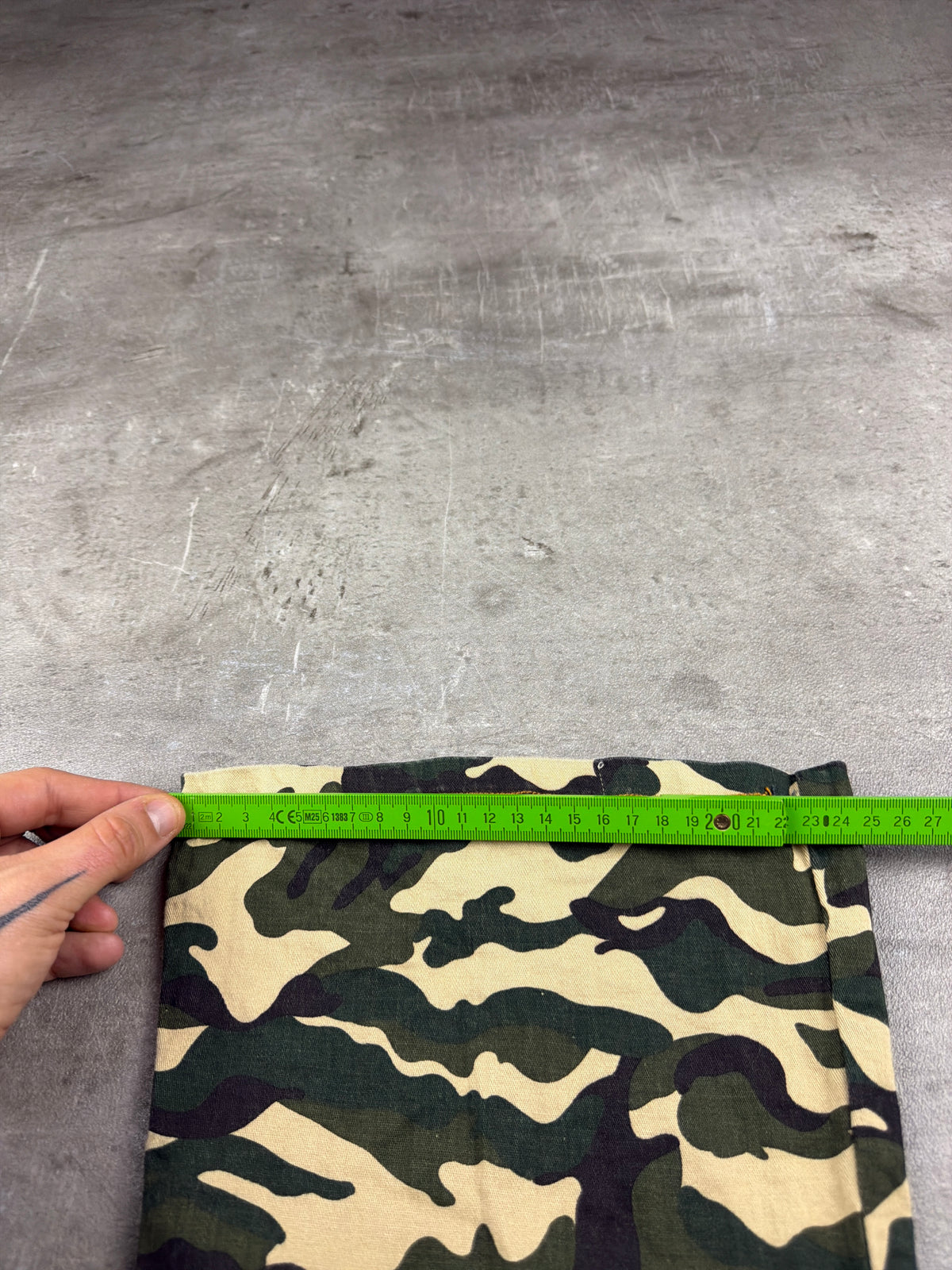Sexy Jeans Y2K Camo Cargo Flared Pants - Green / Beige Stretch - Past Pieces