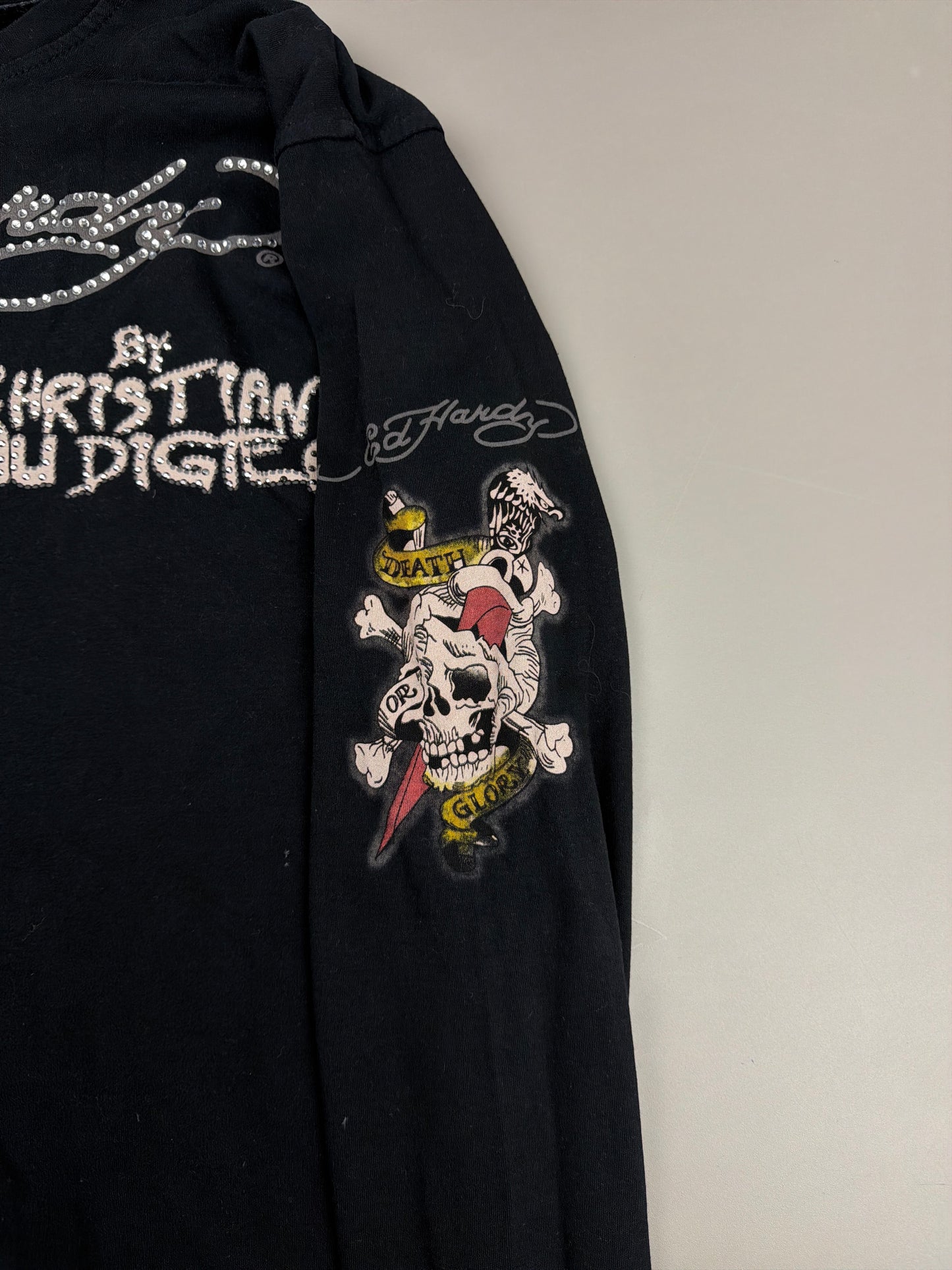 Ed Hardy "Death or Glory" Rhinestone Longsleeve - All Black Cyber Gothic