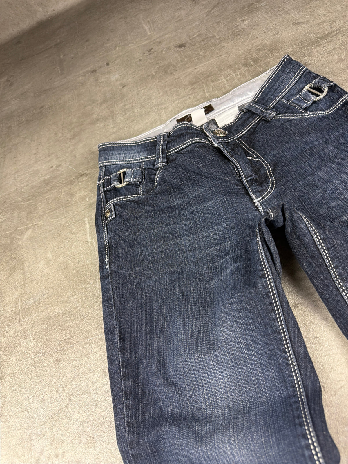 Madoc Y2K Rhinestone Buckle Bootcut Denim - Dark Blue Washed - Past Pieces