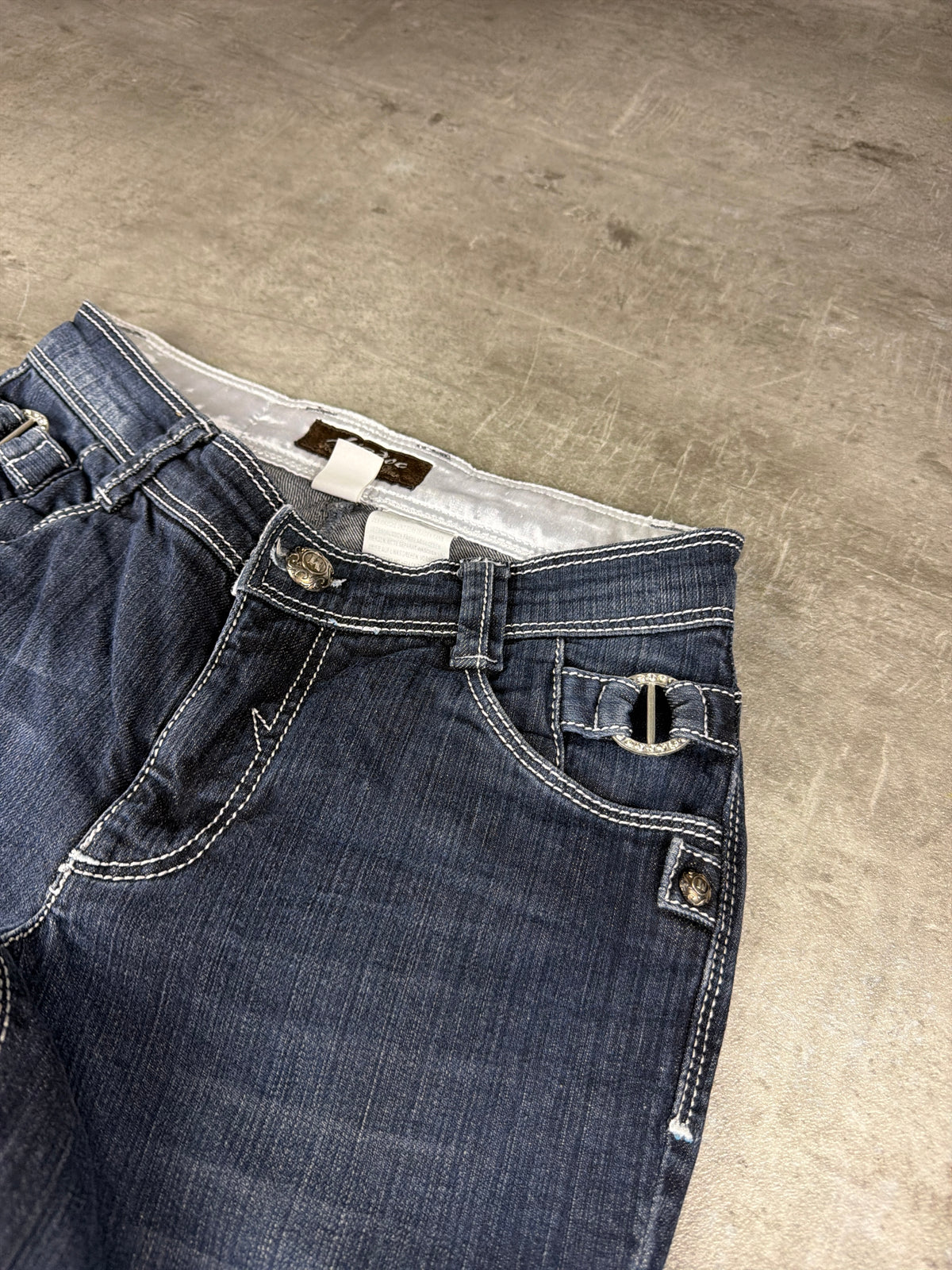 Madoc Y2K Rhinestone Buckle Bootcut Denim - Dark Blue Washed - Past Pieces