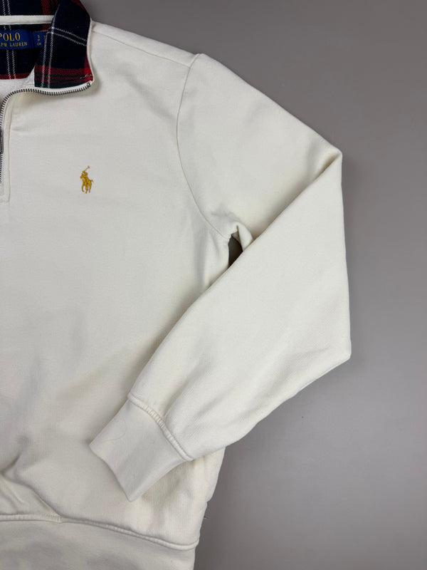 Ralph Lauren Vintage Preppy Half-Zip Sweatshirt - Off-White / Tartan Plaid Collar