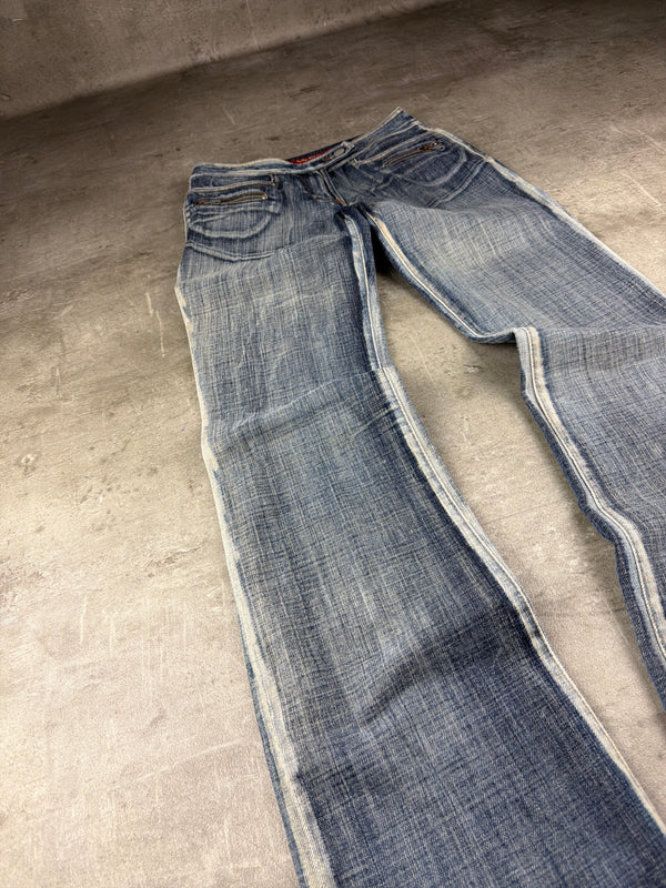Miss Sixty Y2K Low Waist Bootcut Denim - Washed Blue Distressed