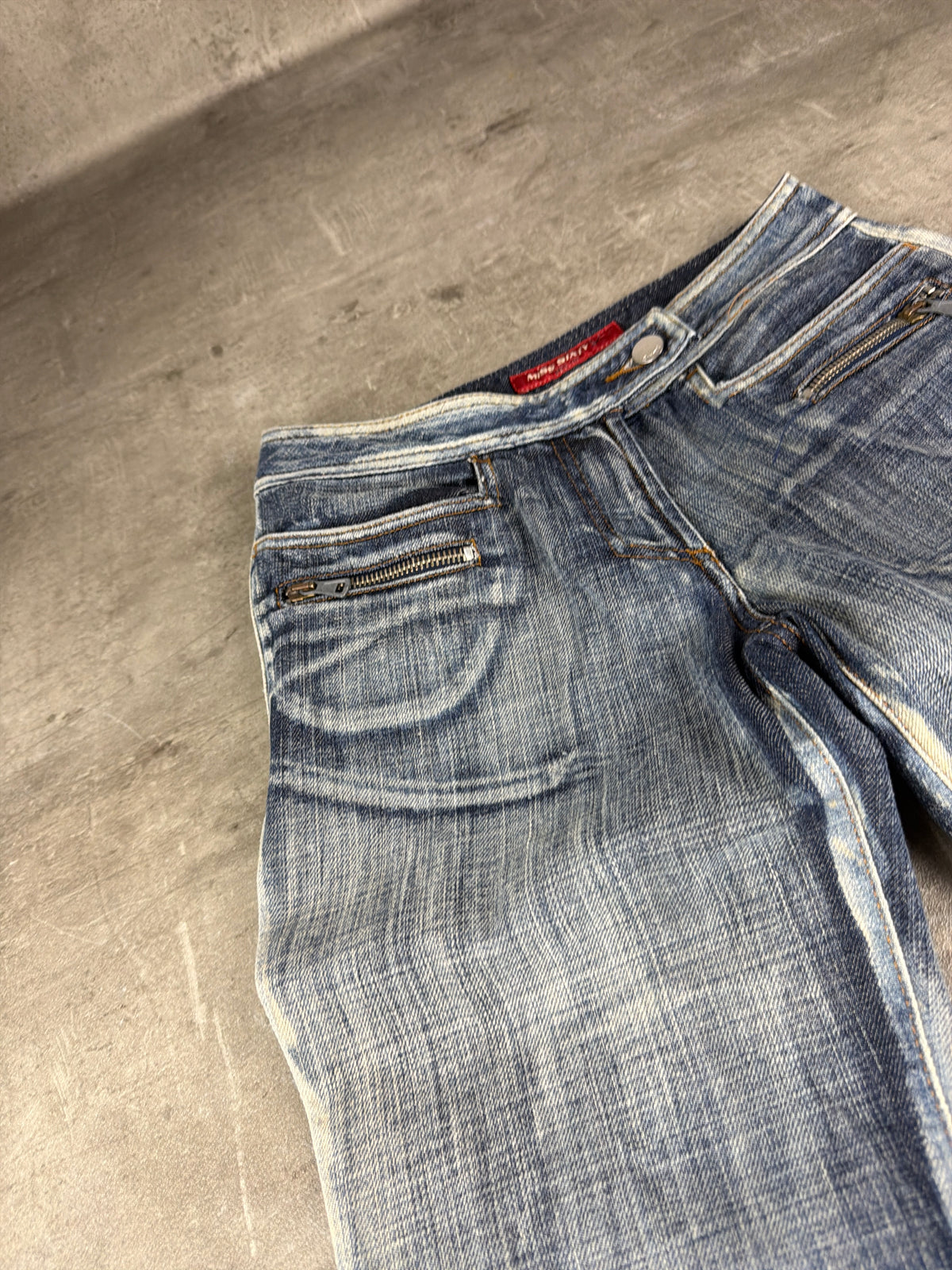 Miss Sixty Y2K Low Waist Bootcut Denim - Washed Blue Distressed - Past Pieces