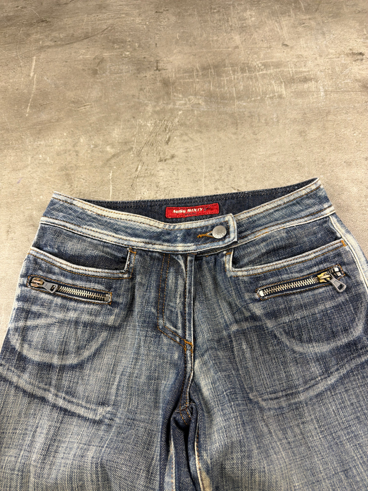 Miss Sixty Y2K Low Waist Bootcut Denim - Washed Blue Distressed - Past Pieces