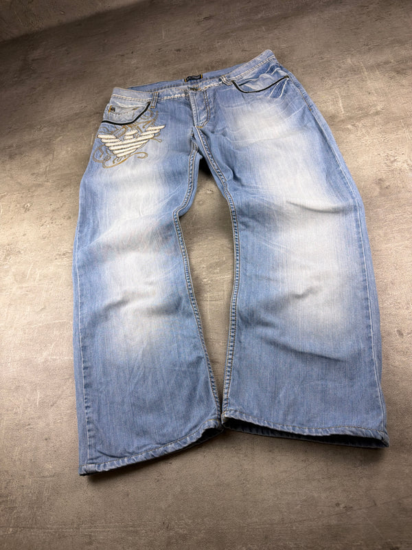 Armani Jeans Archive Embroidered Eagle Baggy Denim - Light Blue Washed