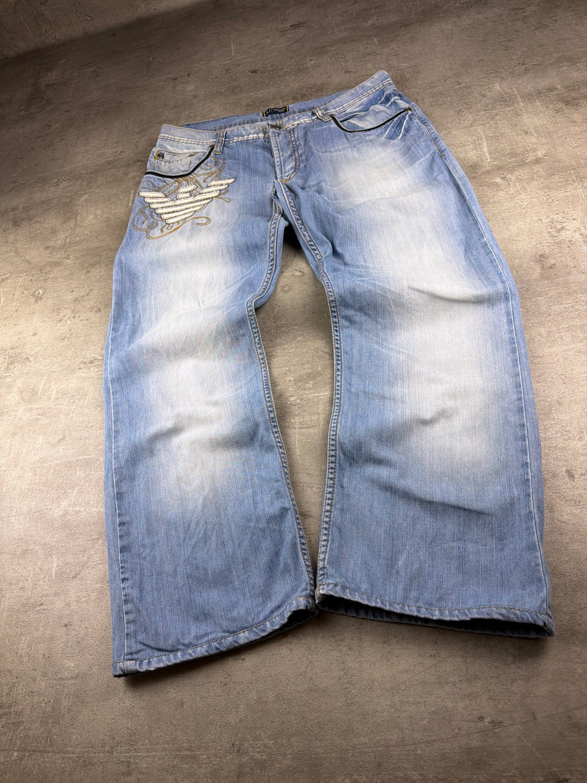 Armani Jeans Archive Embroidered Eagle Baggy Denim - Light Blue Washed – Ansicht 2