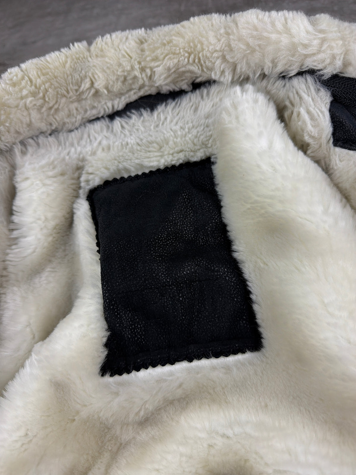 Vintage Leather Shearling Collar Bomber Jacket - Black / Cream Oversized - Past Pieces
