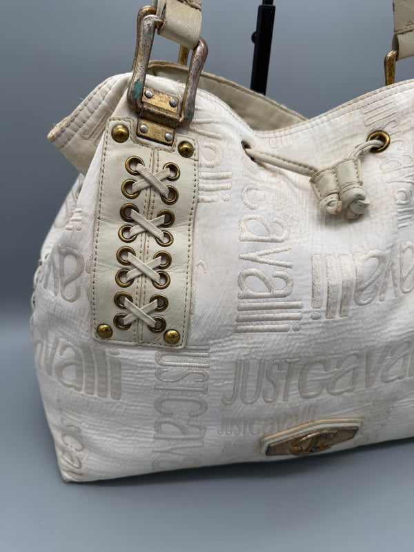 Just Cavalli Archive Monogram Lace-Up Shoulder Bag - Off-White / Cream