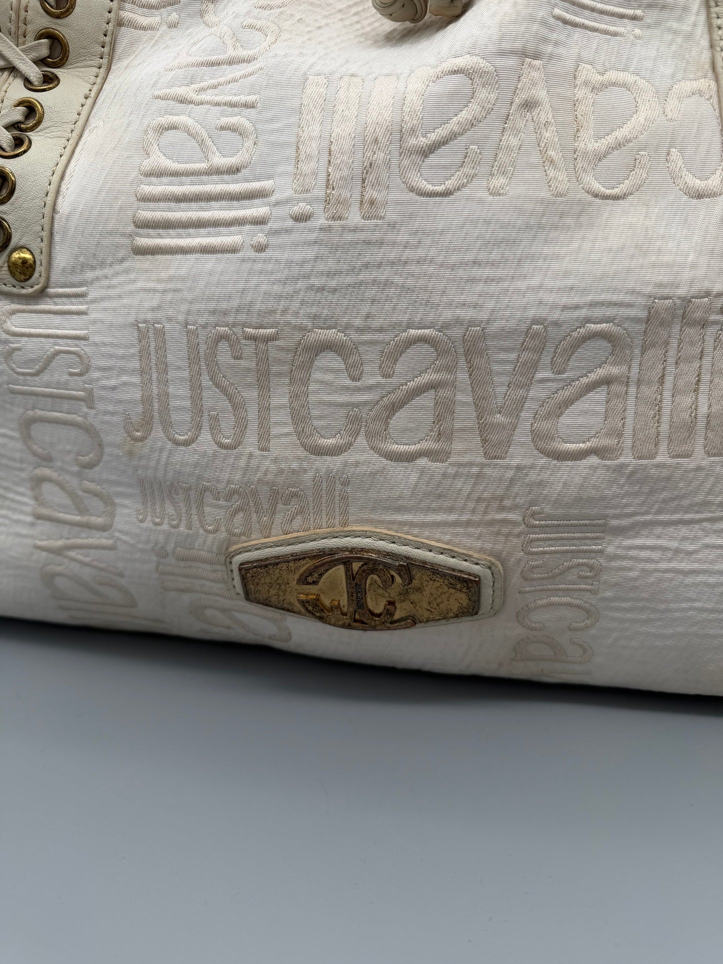 Just Cavalli Archive Monogram Lace-Up Shoulder Bag - Off-White / Cream