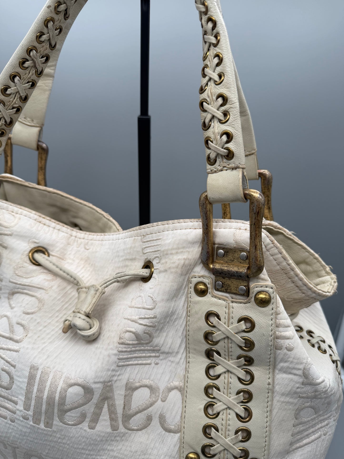 Just Cavalli Archive Monogram Lace-Up Shoulder Bag - Off-White / Cream