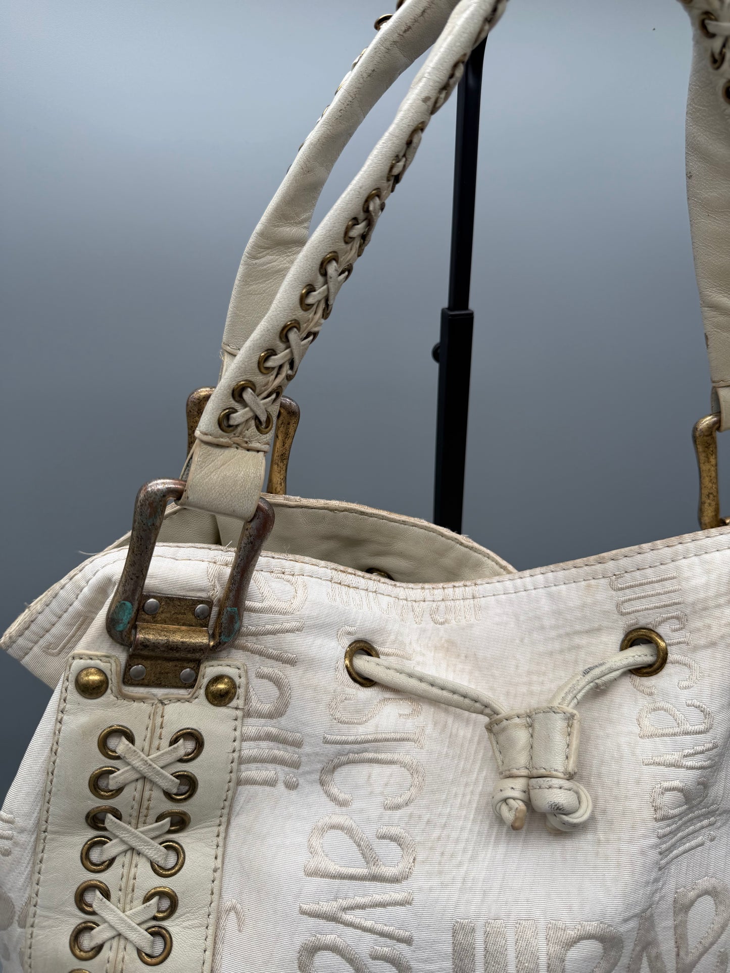 Just Cavalli Archive Monogram Lace-Up Shoulder Bag - Off-White / Cream