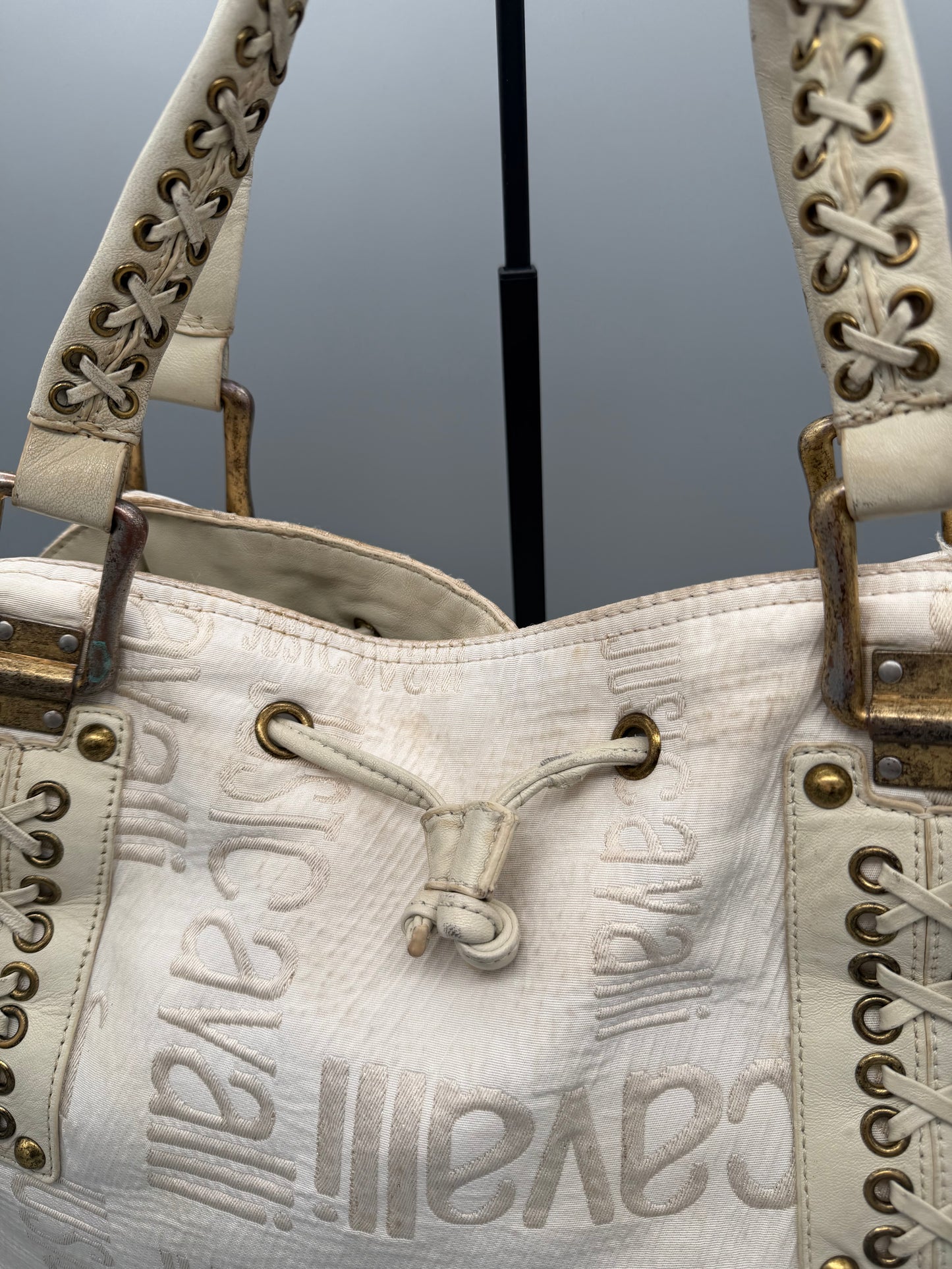 Just Cavalli Archive Monogram Lace-Up Shoulder Bag - Off-White / Cream