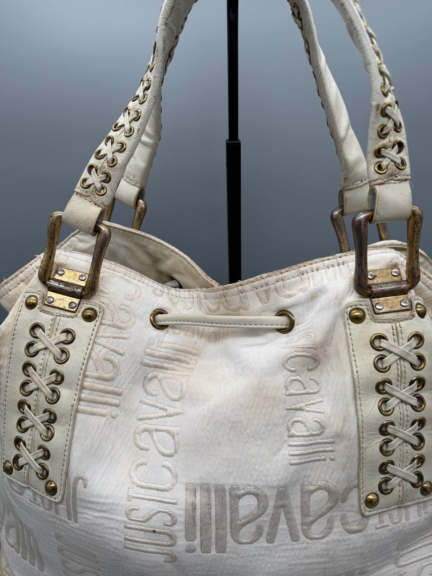 Just Cavalli Archive Monogram Lace-Up Shoulder Bag - Off-White / Cream