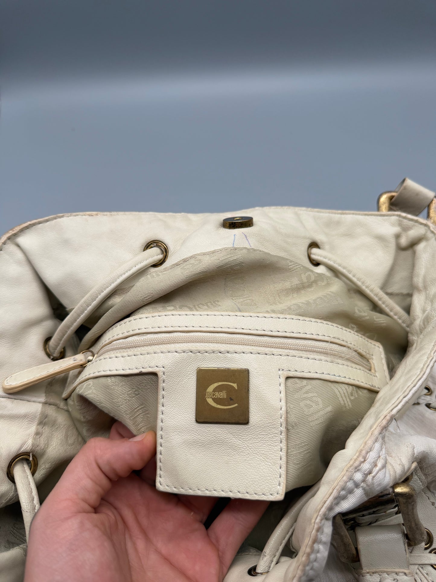 Just Cavalli Archive Monogram Lace-Up Shoulder Bag - Off-White / Cream