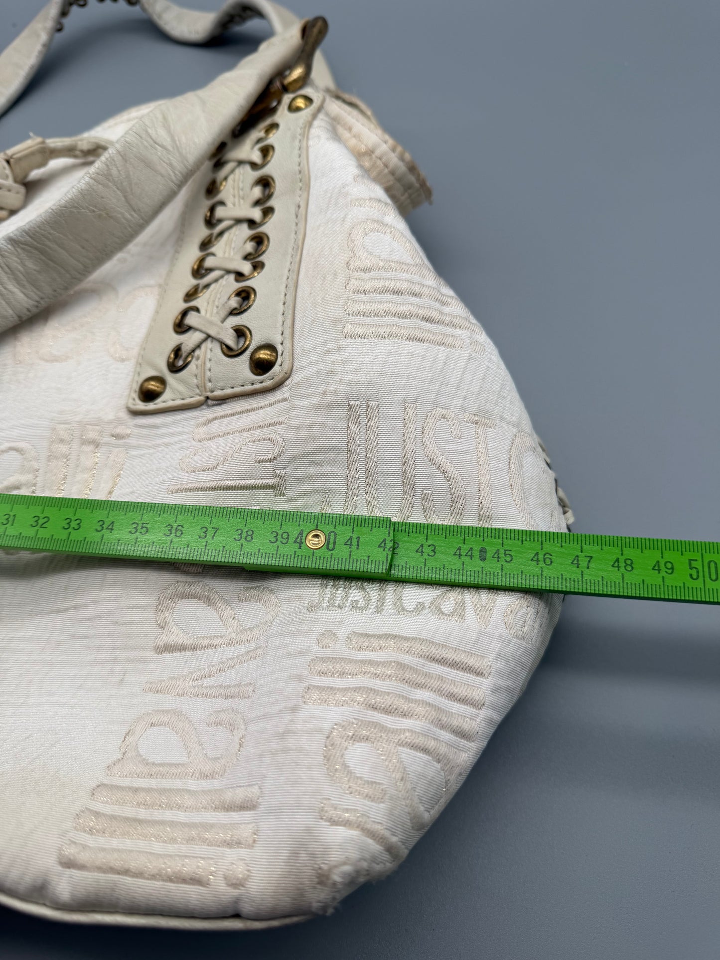 Just Cavalli Archive Monogram Lace-Up Shoulder Bag - Off-White / Cream