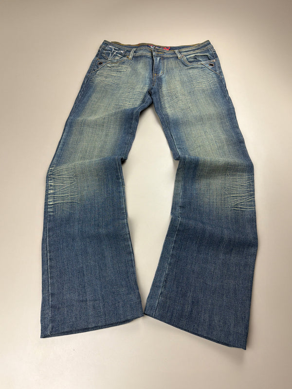 Rossa Miss Jeans "Rhinestone" Flare Denim - Sand Washed Blue