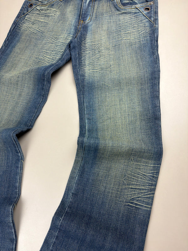 Rossa Miss Jeans "Rhinestone" Flare Denim - Sand Washed Blue