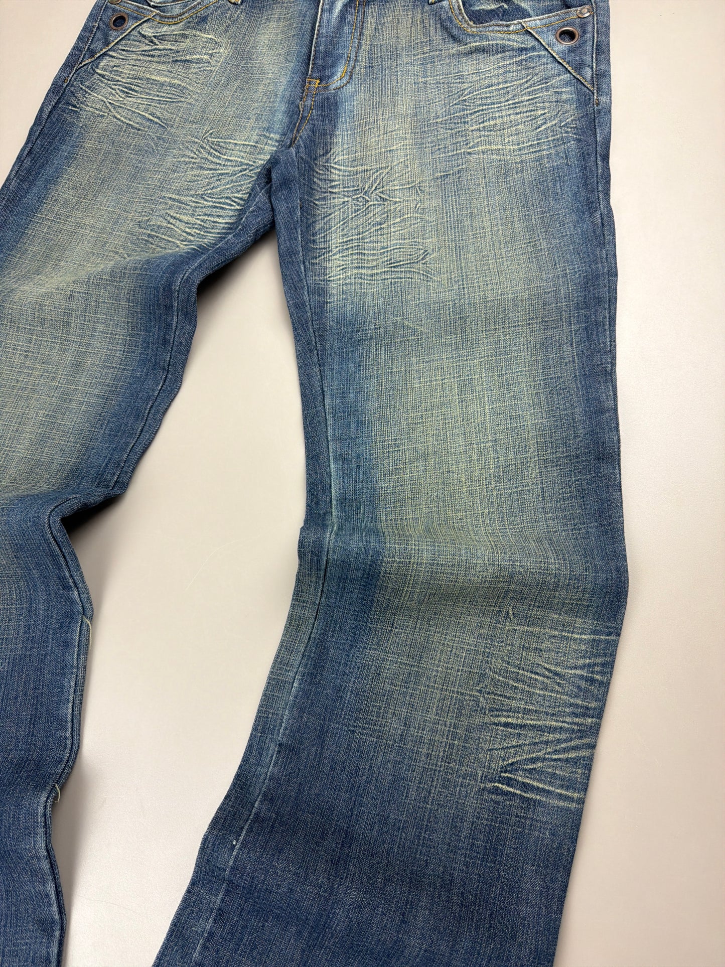 Rossa Miss Jeans "Rhinestone" Flare Denim - Sand Washed Blue