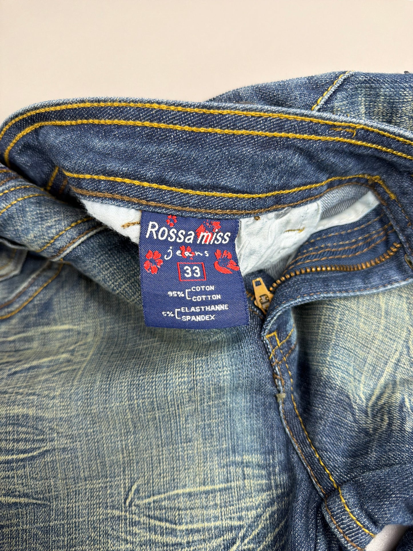 Rossa Miss Jeans "Rhinestone" Flare Denim - Sand Washed Blue