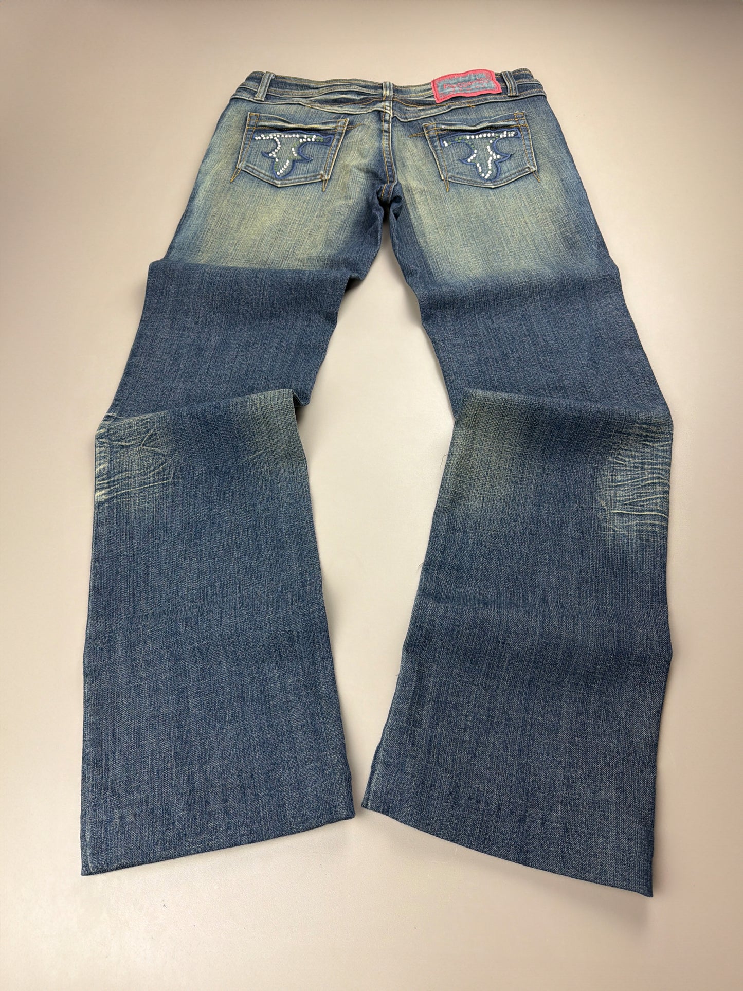 Rossa Miss Jeans "Rhinestone" Flare Denim - Sand Washed Blue