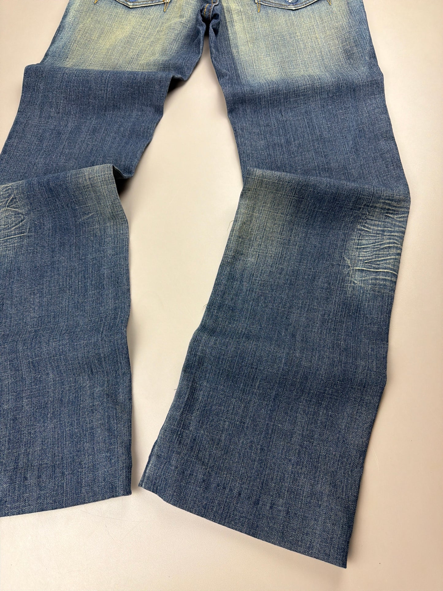 Rossa Miss Jeans "Rhinestone" Flare Denim - Sand Washed Blue