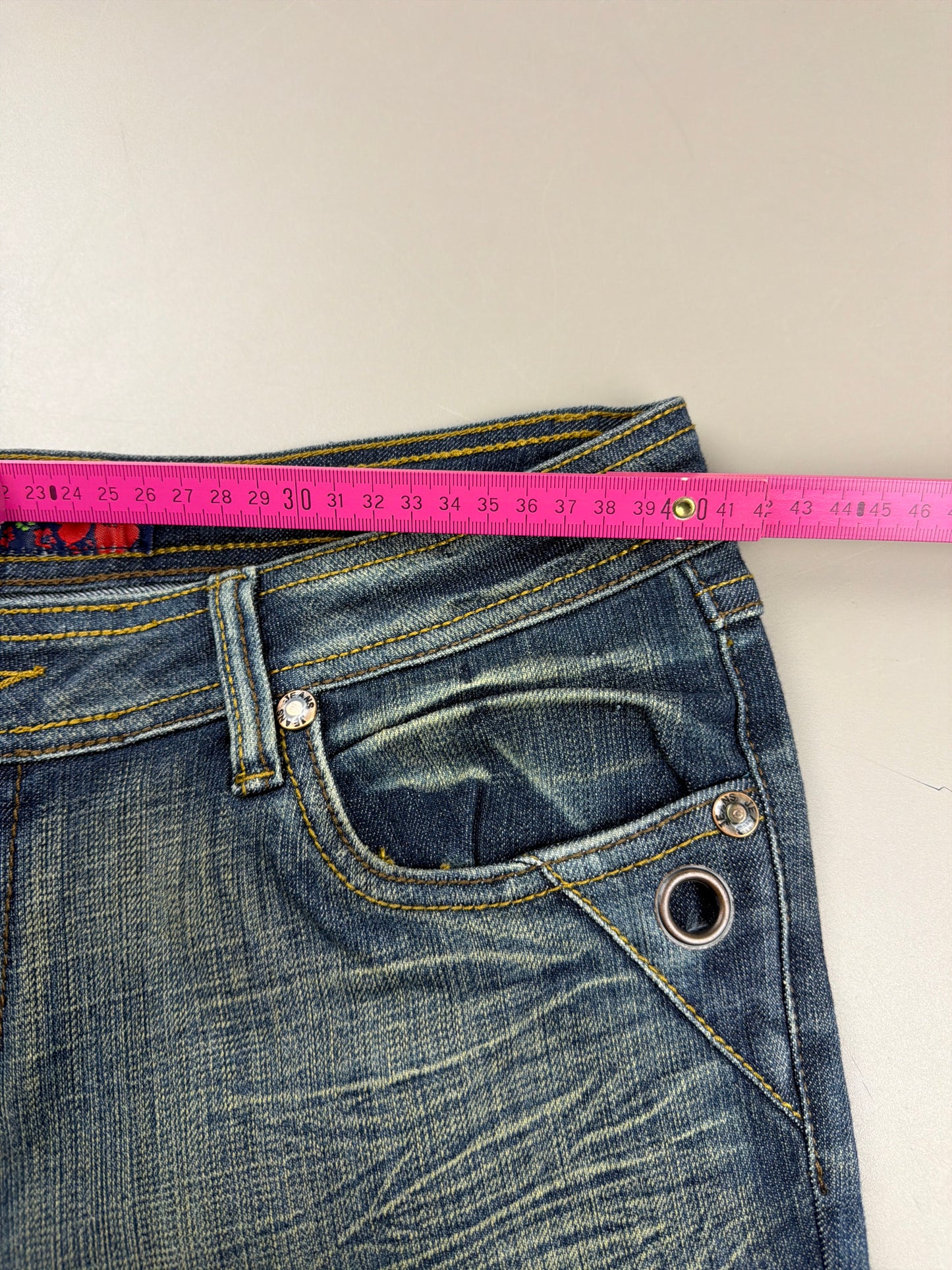 Rossa Miss Jeans "Rhinestone" Flare Denim - Sand Washed Blue