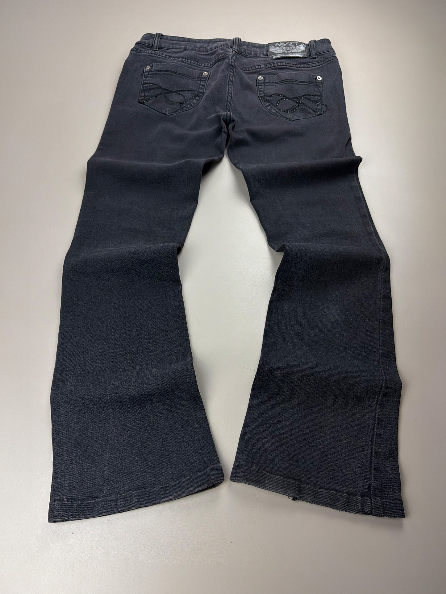 Norfy Y2K Rhinestone Bootcut Jeans - All Black