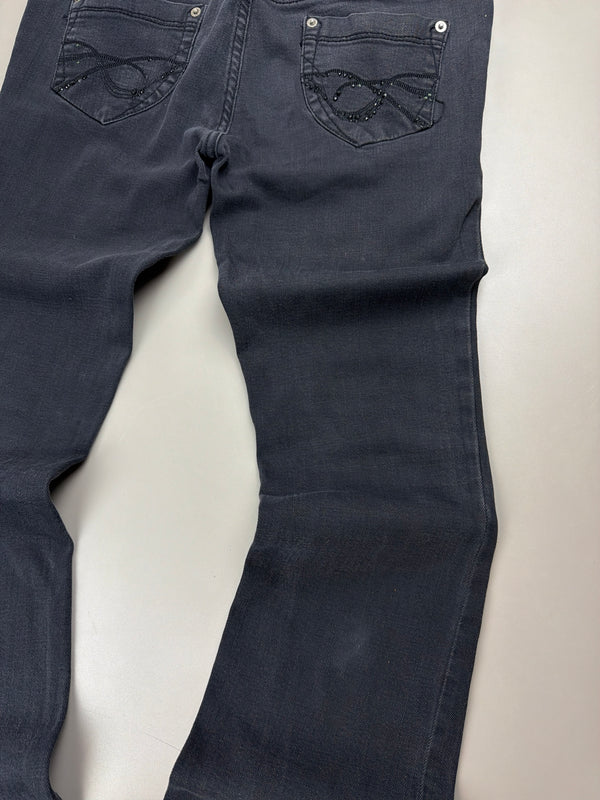 Norfy Y2K Rhinestone Bootcut Jeans - All Black