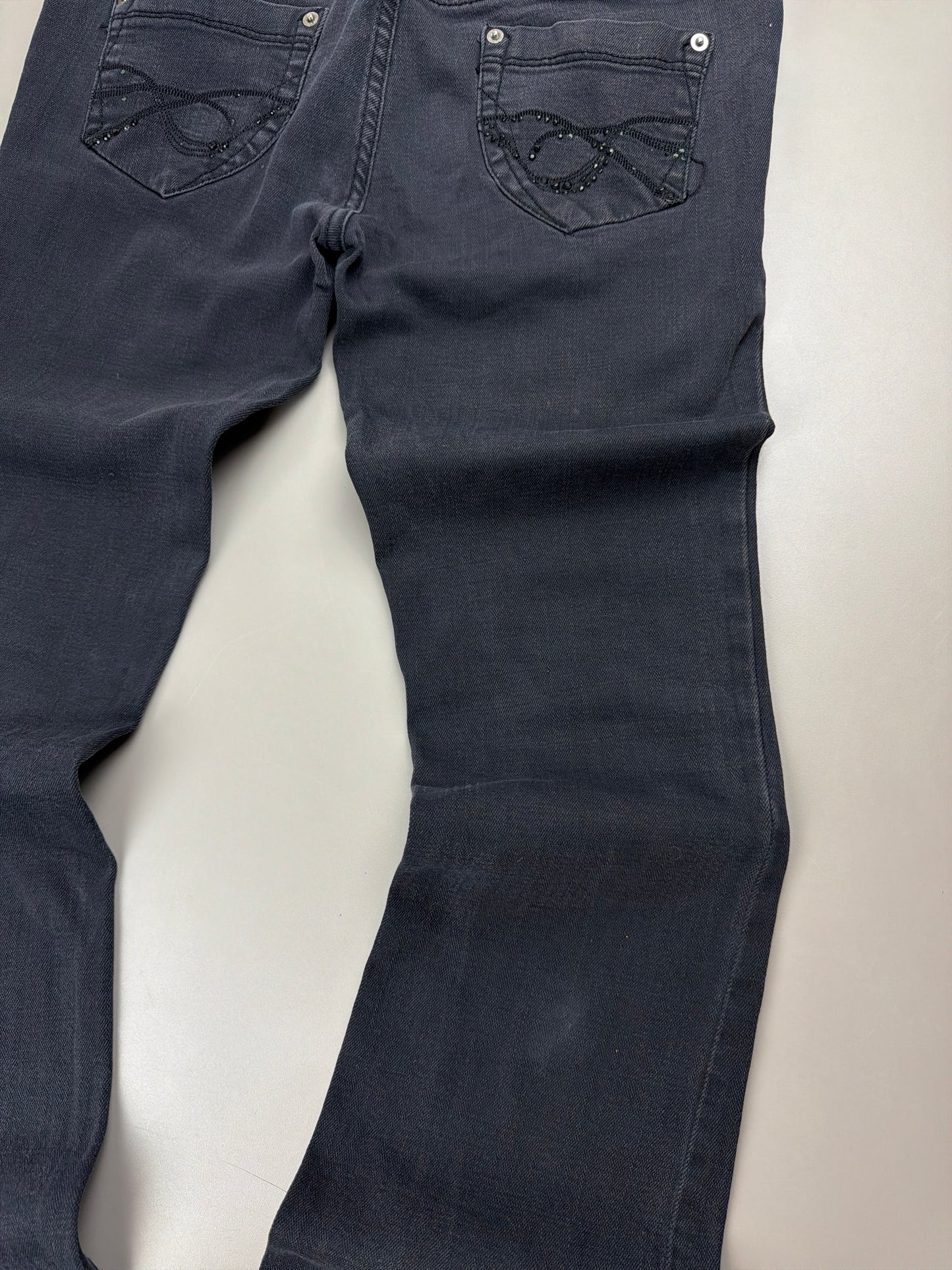 Norfy Y2K Rhinestone Bootcut Jeans - All Black