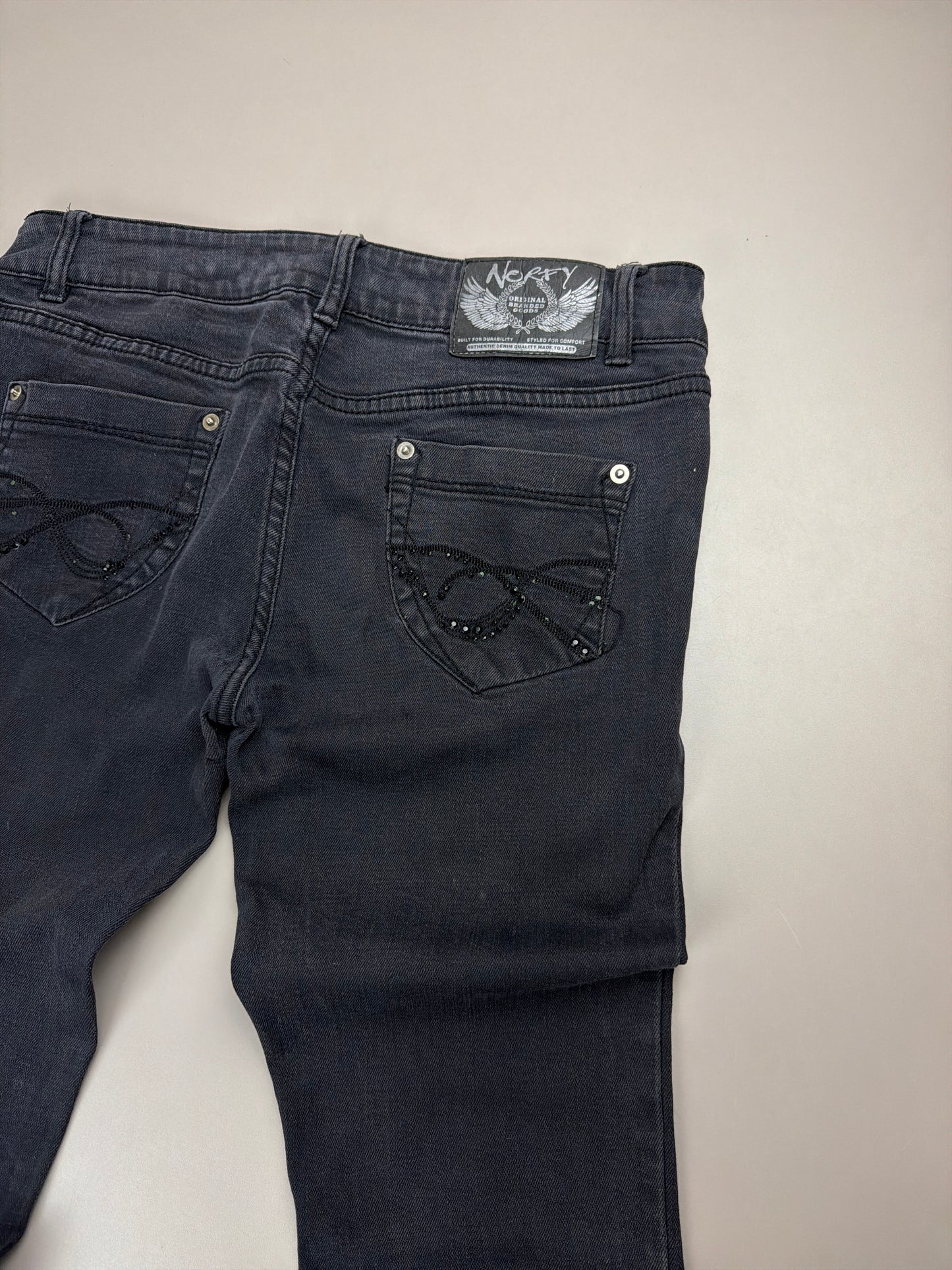 Norfy Y2K Rhinestone Bootcut Jeans - All Black