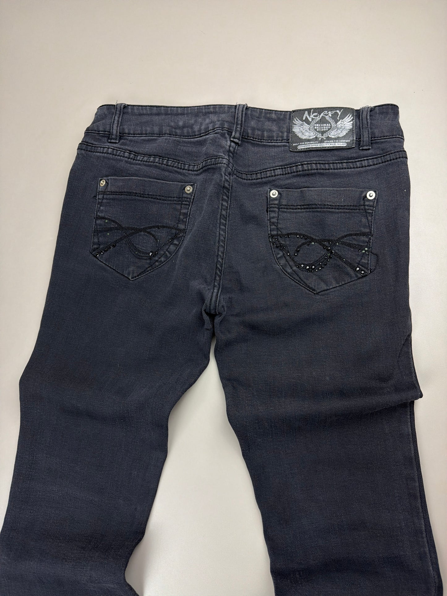 Norfy Y2K Rhinestone Bootcut Jeans - All Black