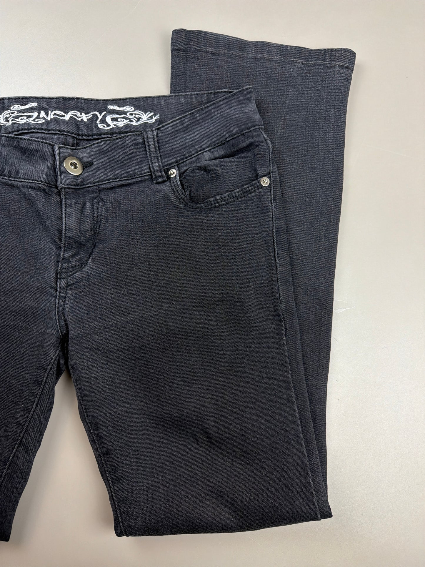 Norfy Y2K Rhinestone Bootcut Jeans - All Black