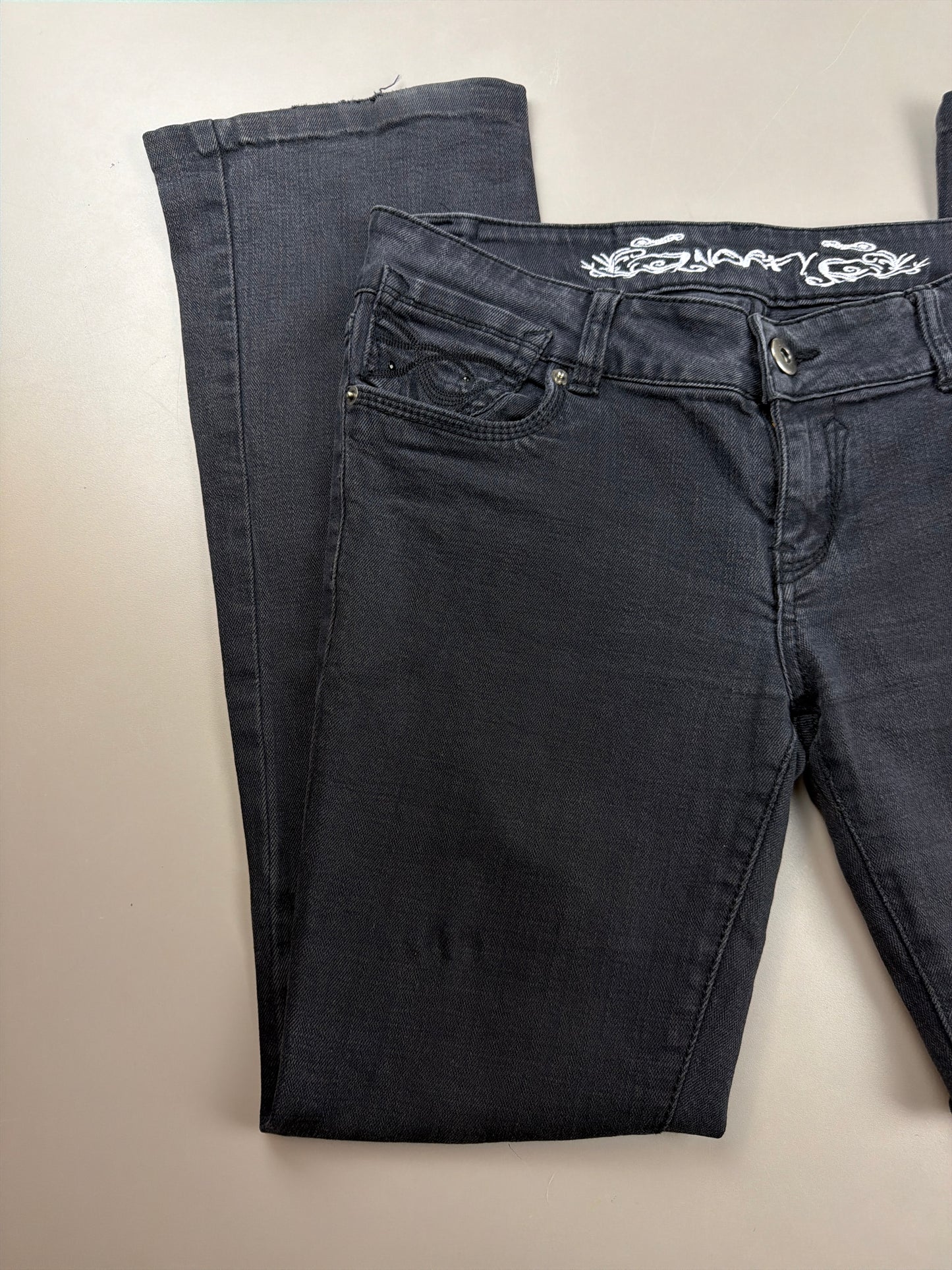 Norfy Y2K Rhinestone Bootcut Jeans - All Black