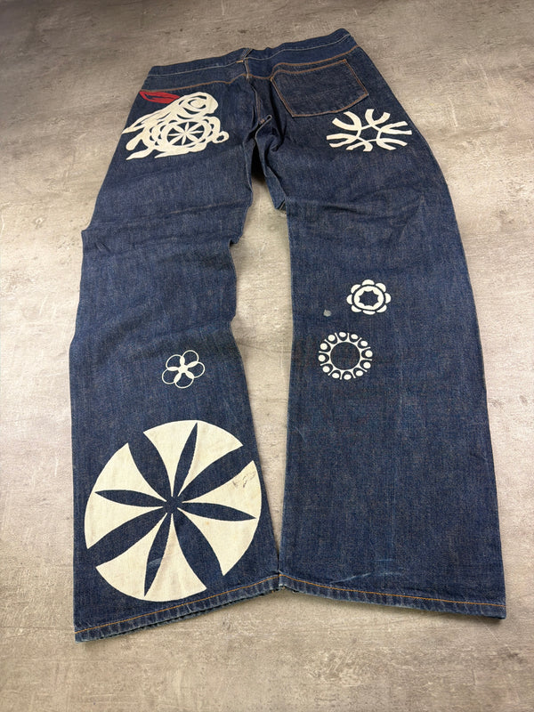 Oniarai Archive "Japanese Rabbit Graphics" Raw Denim Jeans - Indigo