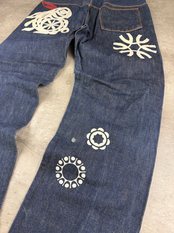 Oniarai Archive "Japanese Rabbit Graphics" Raw Denim Jeans - Indigo