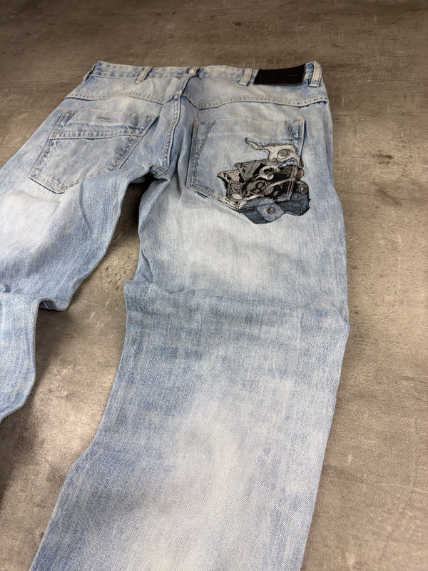Big Train Japan Archive "High Stakes" Embroidered Denim - Light Wash