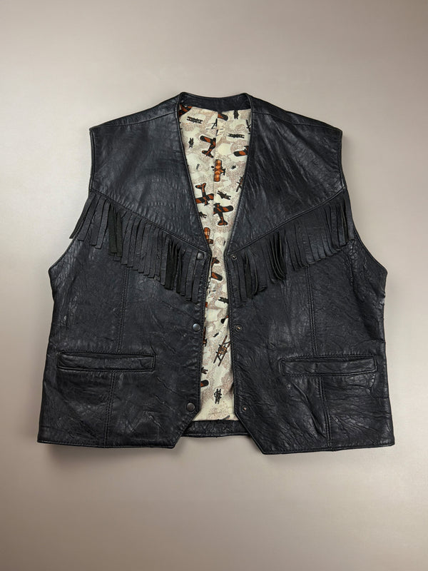 Vintage Fringe Leather Vest - Black / Gorpcore Western Vibe