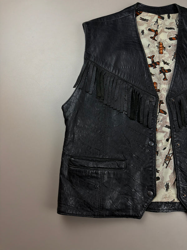 Vintage Fringe Leather Vest - Black / Gorpcore Western Vibe