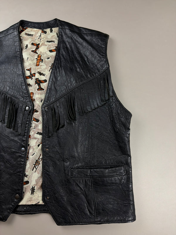 Vintage Fringe Leather Vest - Black / Gorpcore Western Vibe