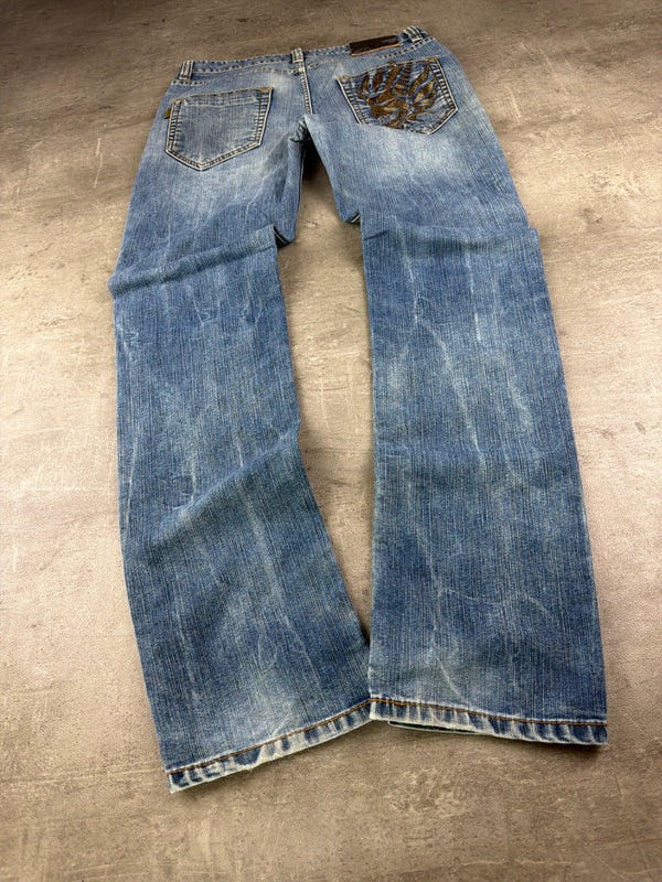 Oniarai Archive "Golden Dragon" Embroidered Jeans - Cyber Indigo Wash