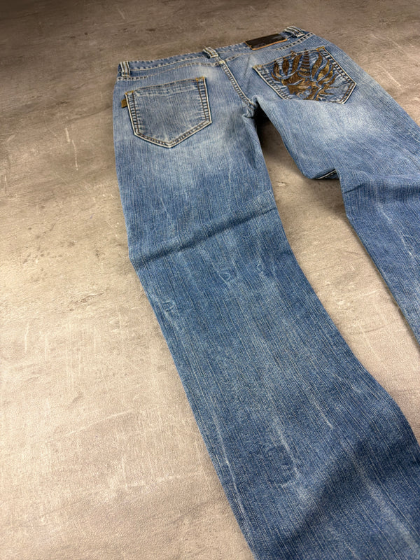 Oniarai Archive "Golden Dragon" Embroidered Jeans - Cyber Indigo Wash