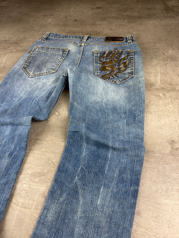 Oniarai Archive "Golden Dragon" Embroidered Jeans - Cyber Indigo Wash