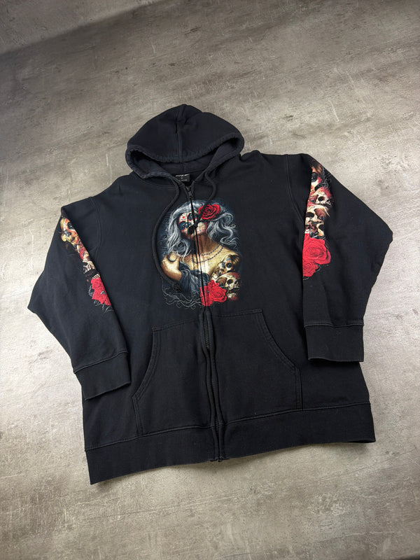 WILD "Santa Muerte" Graphic Zip Hoodie - Washed Black