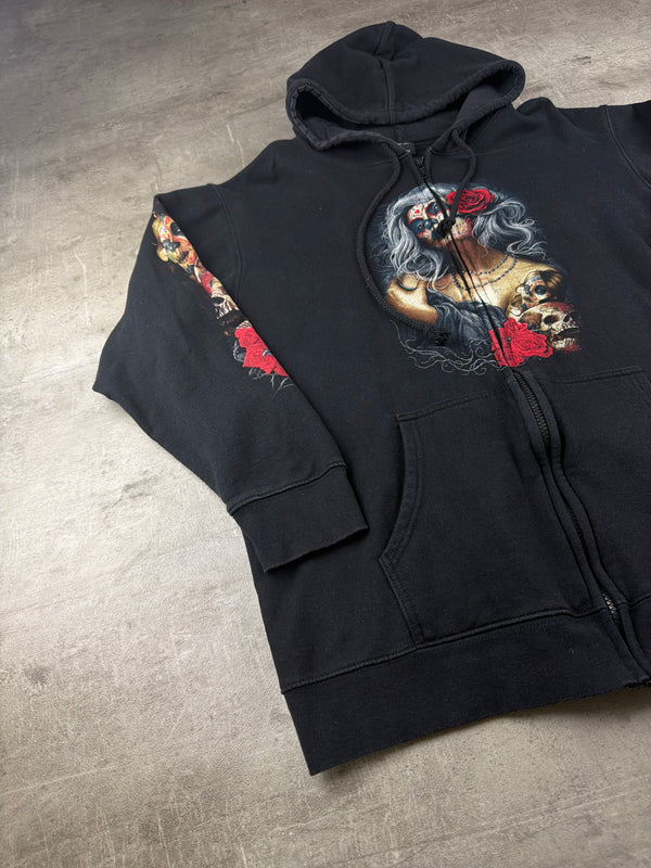 WILD "Santa Muerte" Graphic Zip Hoodie - Washed Black
