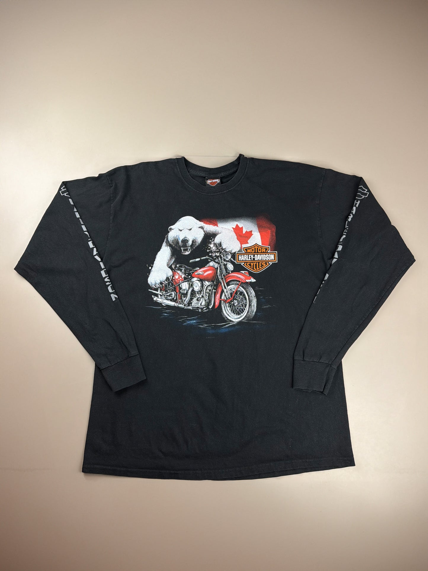 Harley-Davidson 2012 "Prince George Canada" Polar Bear Graphic Longsleeve - All Black / Biker Cyber Grunge